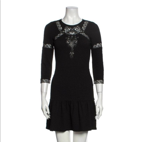 The Kooples Black A Line boho Lace 3/4 sleeve fit & flare Mini dress casual XS - Picture 2 of 5